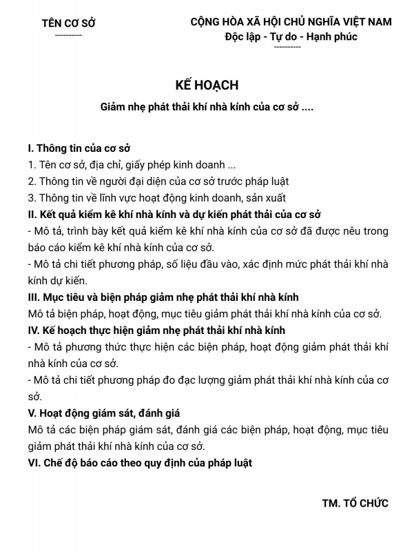 mẫu kế hoạch giảm phát thải